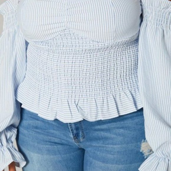 NWT Plus Size Pinstriped Ruched Corset Bustier Top - Picture 3 of 5